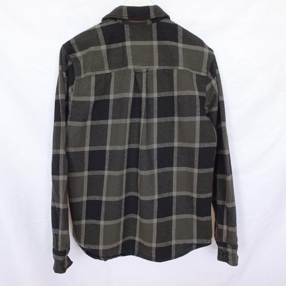 Royal Denim Division Flannel Plaid Gray Green Button Shirt - Picture 2 of 5